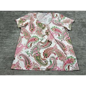 Star Vixen Top Womens 3X Multicolor Paisley Shortsleeve Pleated‎ Casual